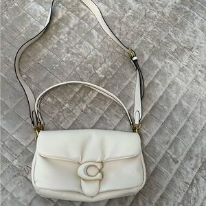 Coach White Leather Shoulder Bag with Gold Accent